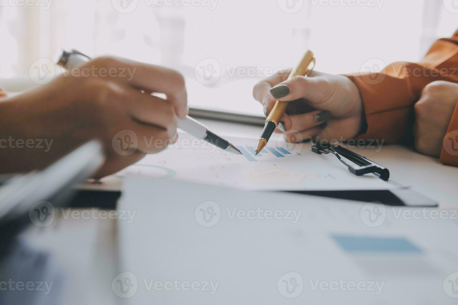 Team of business people working together in the meeting room office, teamwork background charts and graphs banner, double exposure successful teamwork,business planning concept. photo