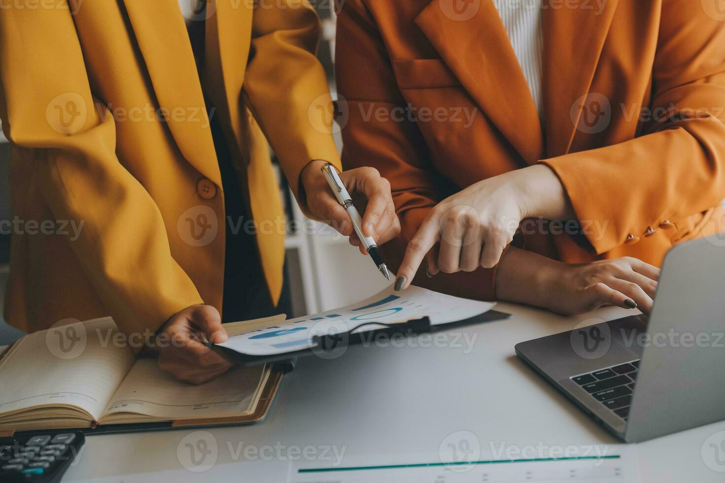 Team of business people working together in the meeting room office, teamwork background charts and graphs banner, double exposure successful teamwork,business planning concept. photo