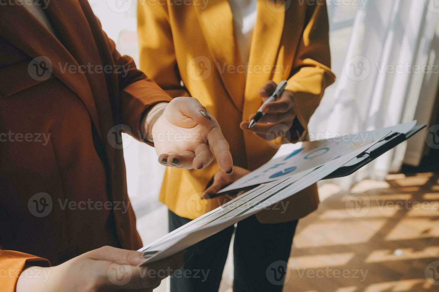 Team of business people working together in the meeting room office, teamwork background charts and graphs banner, double exposure successful teamwork,business planning concept. photo