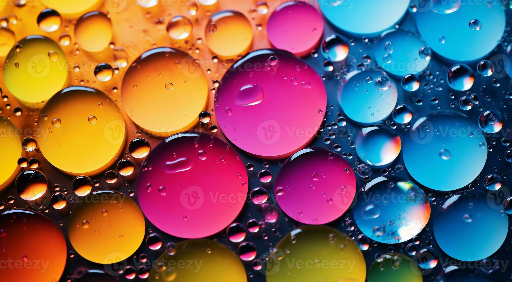 AI generated colored water drops on abstract background, water drops on colorful background, colored wallpaper, ultra hd colorful wallpaper, background with colored bubbles photo