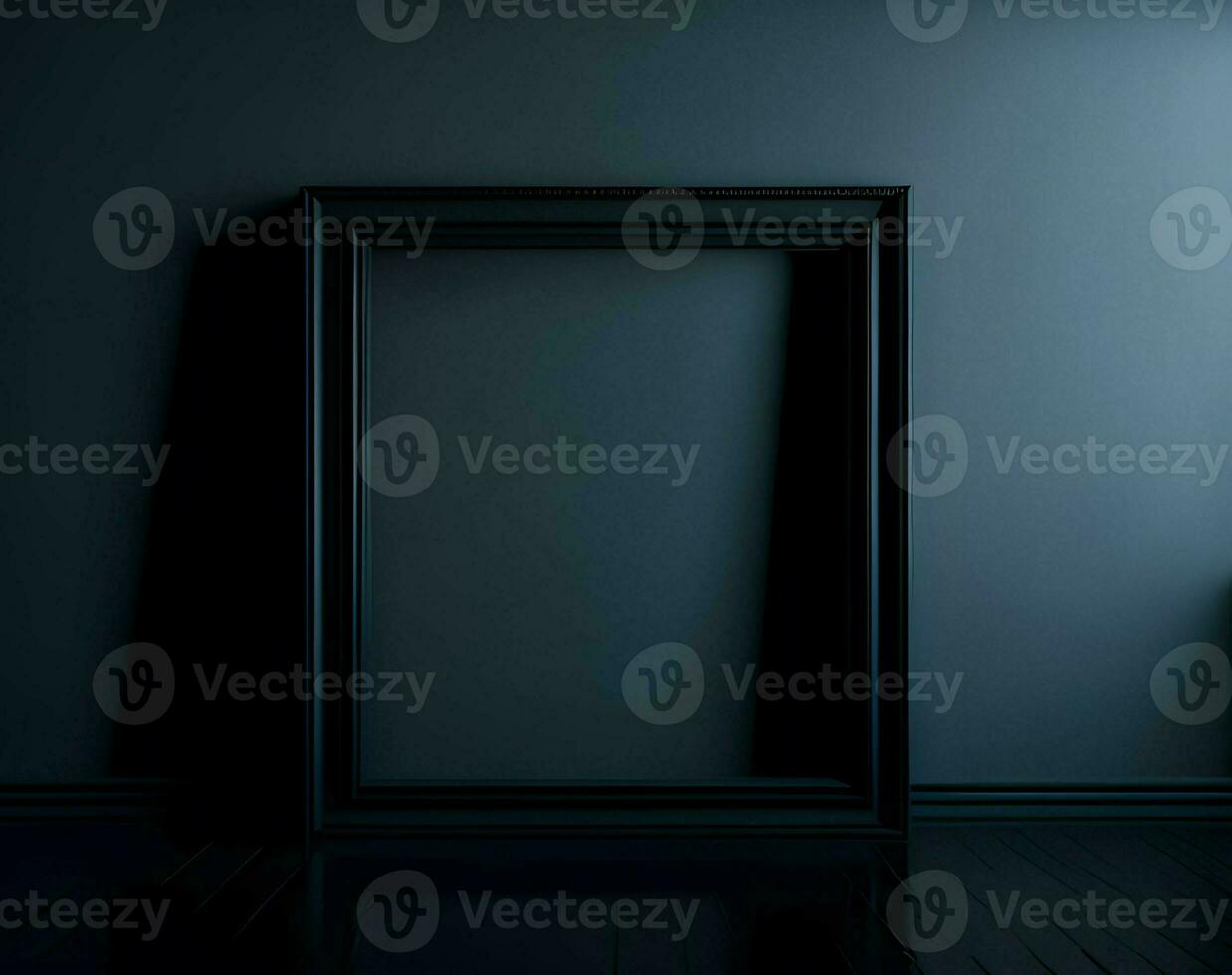 AI generated empty dark room, black background, interior design, 3 d illustration, mock up, 3 d rendering photo
