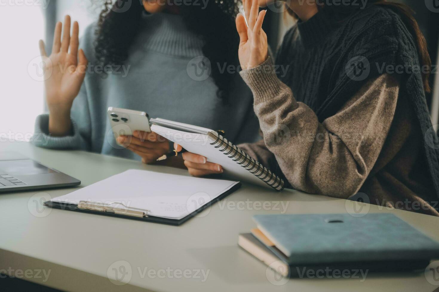 Asian businesswoman working on laptop computer Look for job online, freelance looking and typing on notebook on table, lifestyle of woman studying online photo