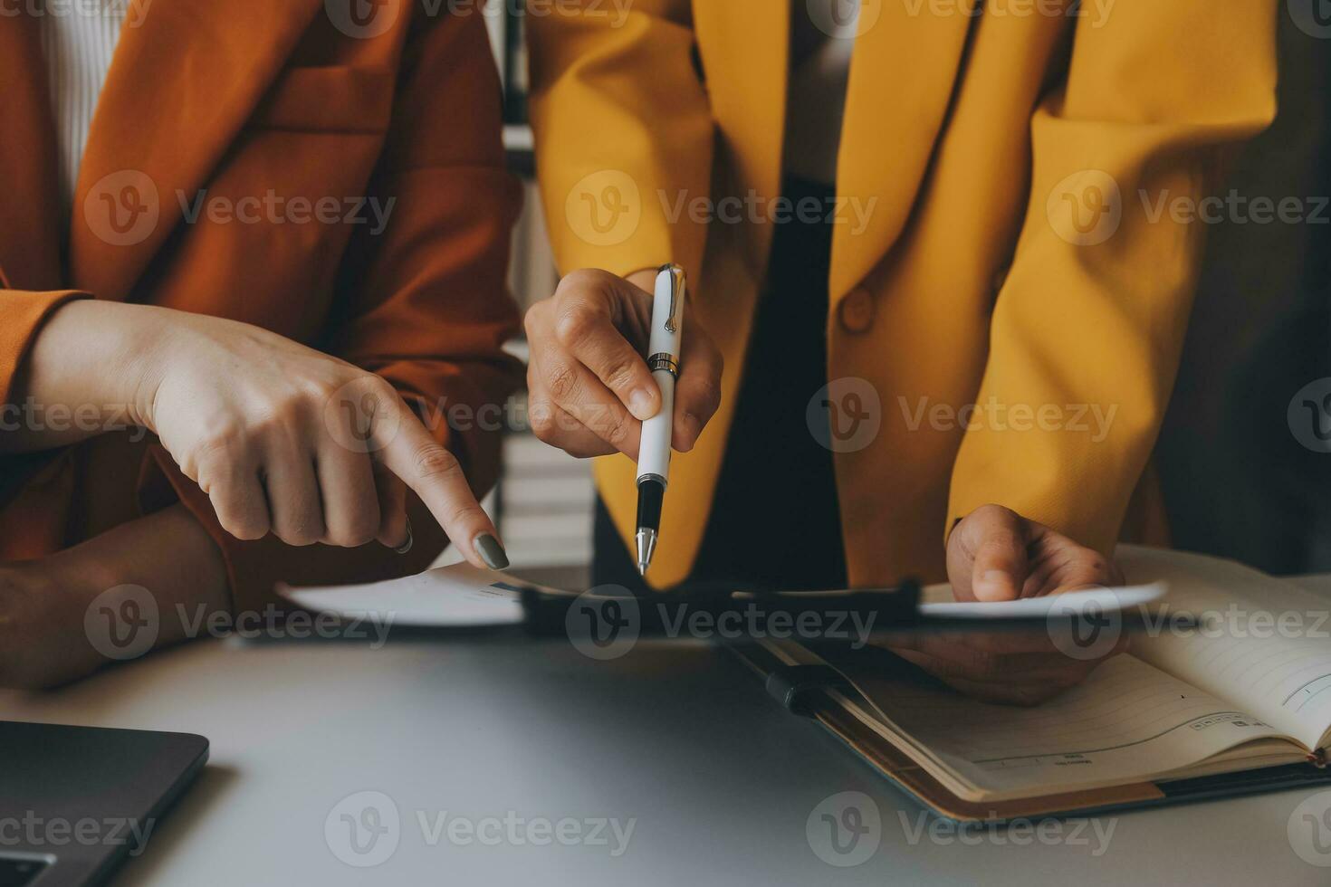 Team of business people working together in the meeting room office, teamwork background charts and graphs banner, double exposure successful teamwork,business planning concept. photo