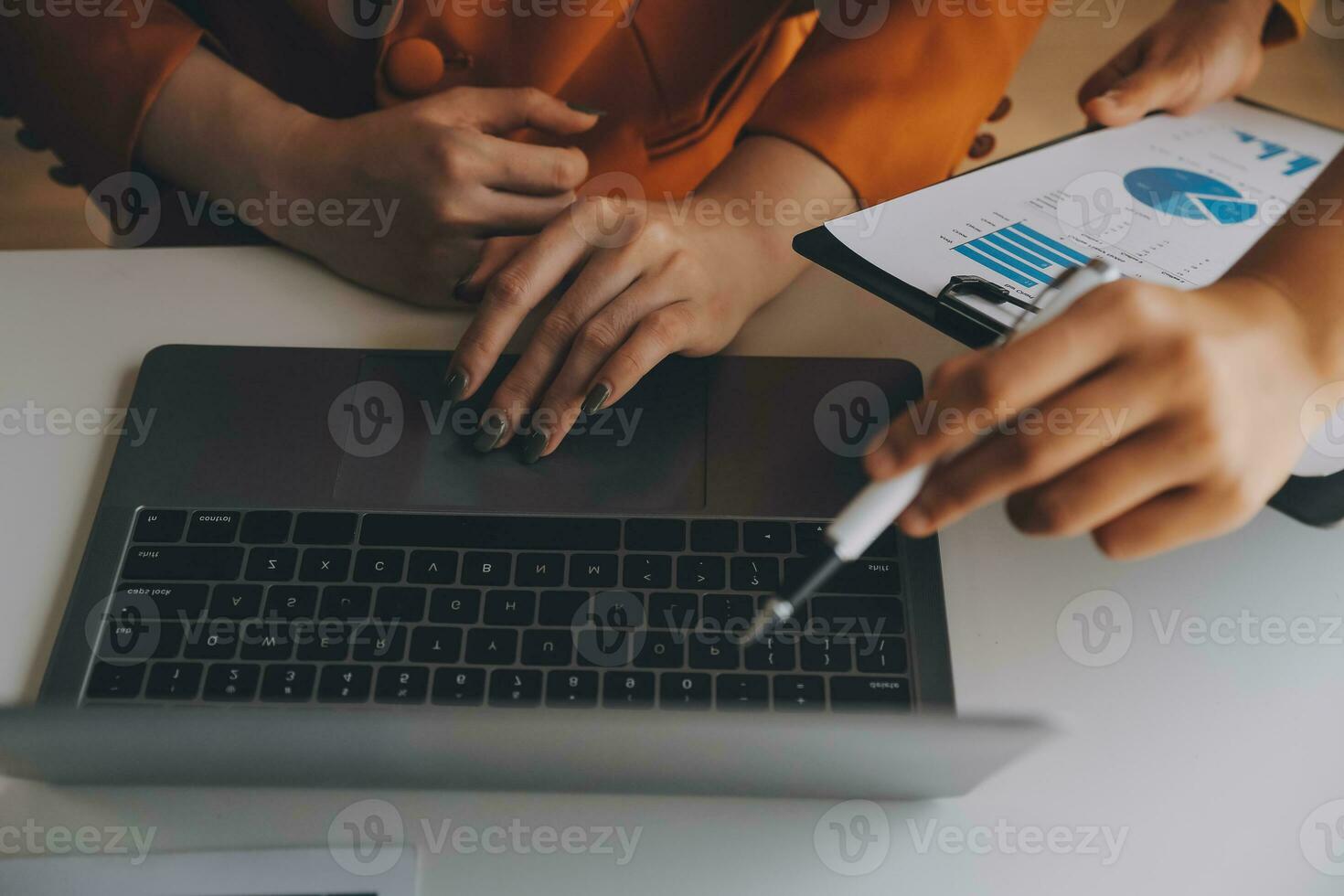 Team of business people working together in the meeting room office, teamwork background charts and graphs banner, double exposure successful teamwork,business planning concept. photo