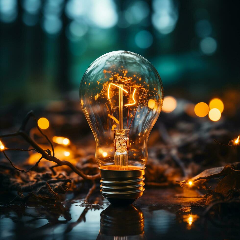AI generated A light bulb with a filament on it photo
