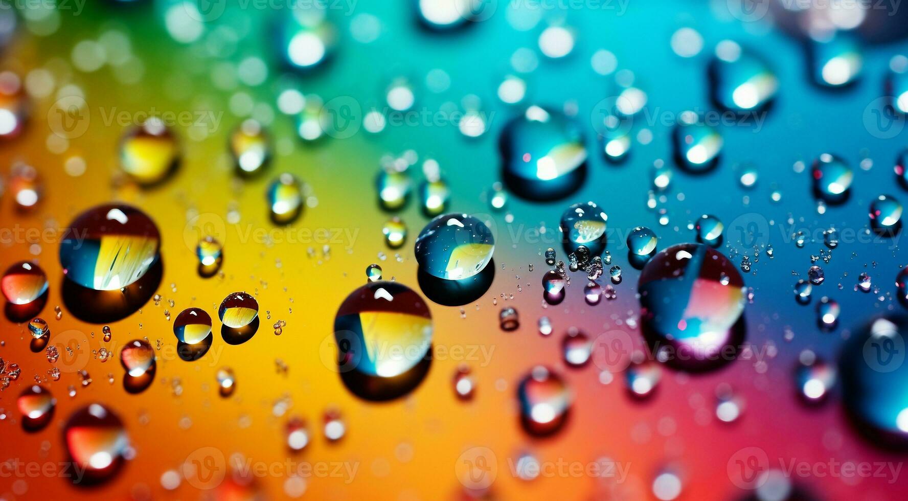 AI generated colored water drops on abstract background, water drops on colorful background, colored wallpaper, ultra hd colorful wallpaper, background with colored bubbles photo