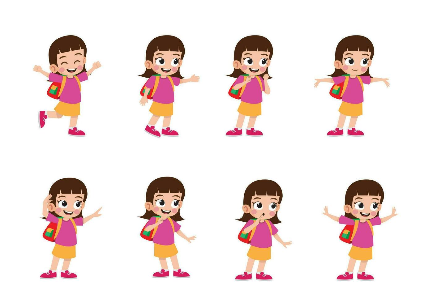 Set of girl character cartoon vector illustration