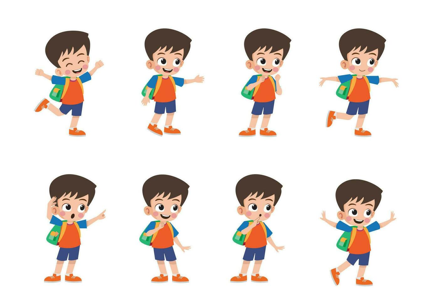 conjunto de ilustración de vector de dibujos animados de personaje de niño