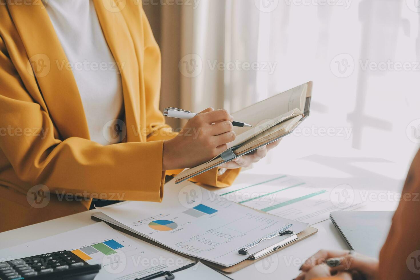 Team of business people working together in the meeting room office, teamwork background charts and graphs banner, double exposure successful teamwork,business planning concept. photo