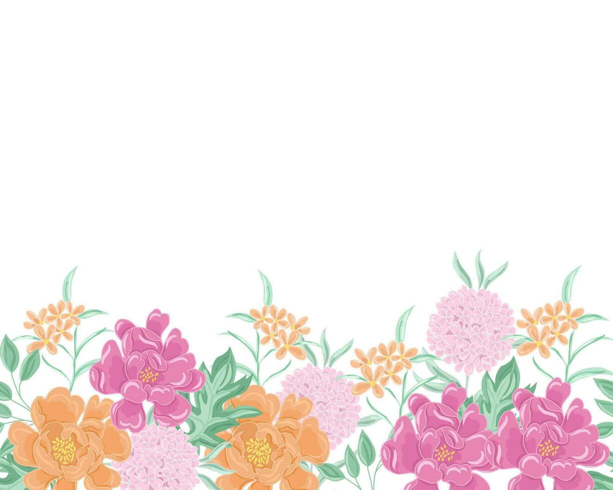 Hand Drawn Pastel Rose and Hydrangea Flower Seamless Background vector
