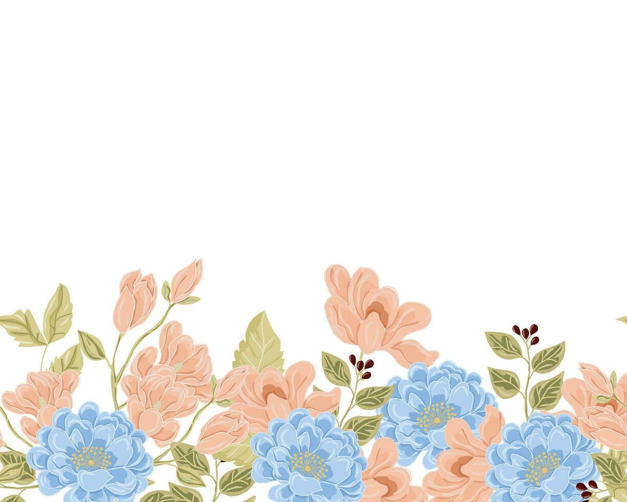 Hand Drawn Magnolia and Rose Flower Background vector