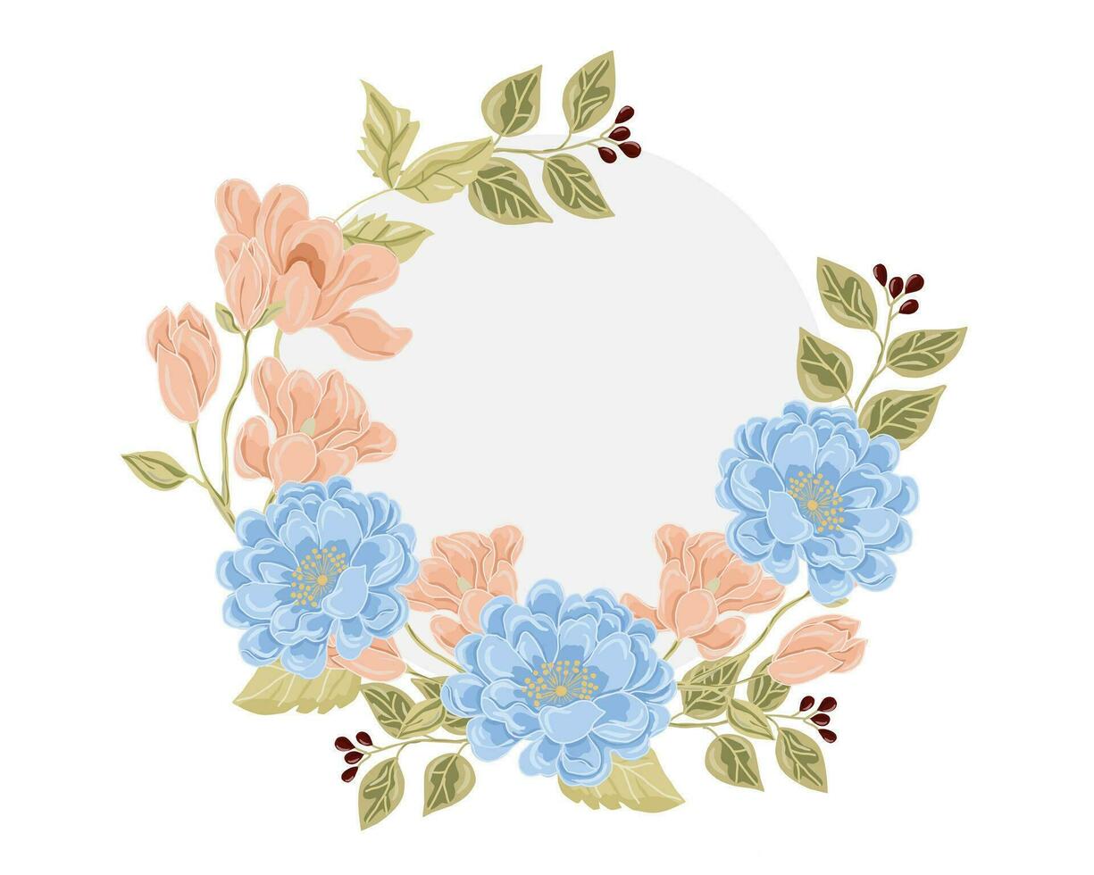 Hand Drawn Magnolia and Rose Flower Wreath vector