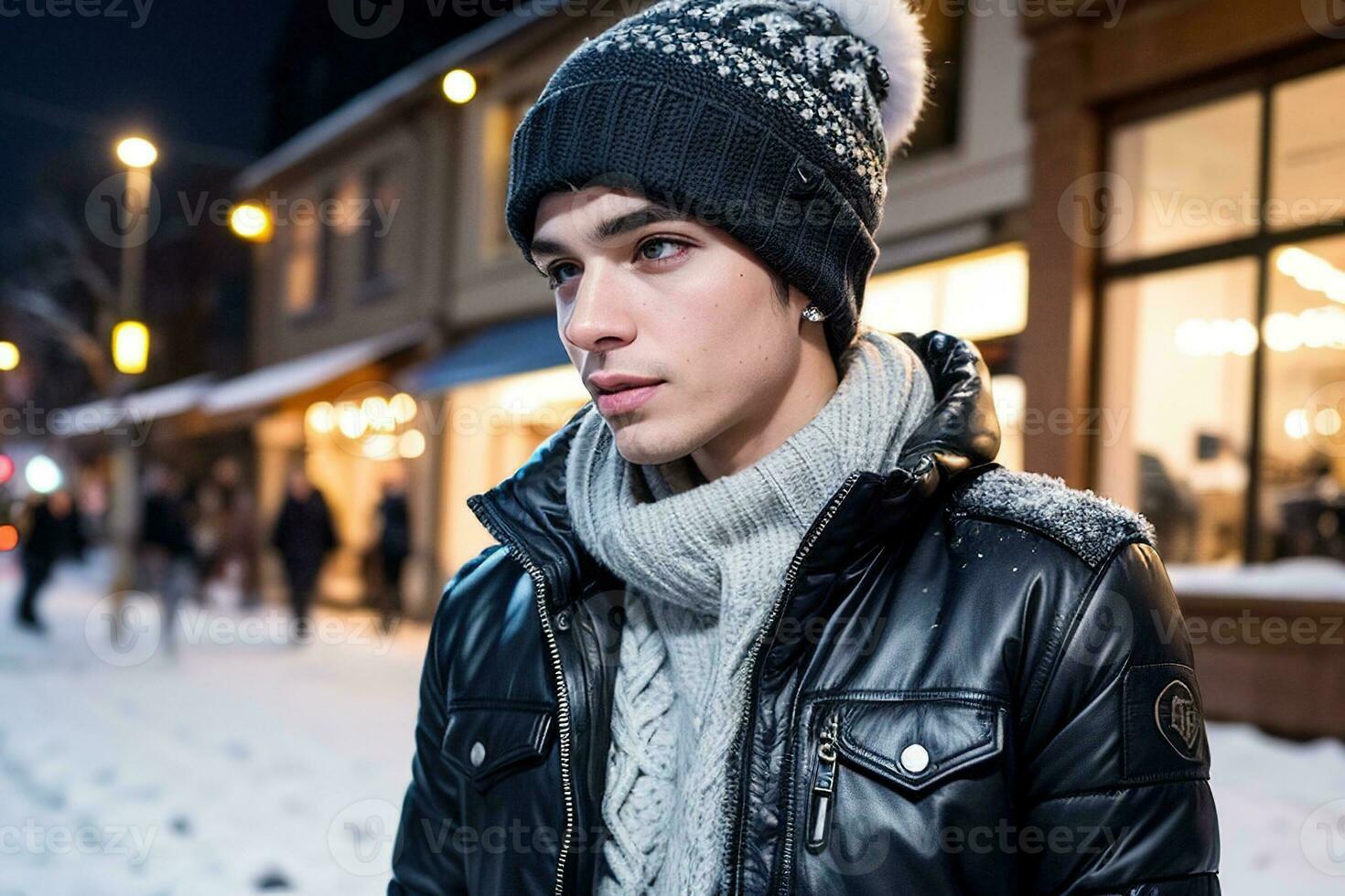 AI generated a cute boy dressed in winter attire, digital art illustration, Generative AI photo