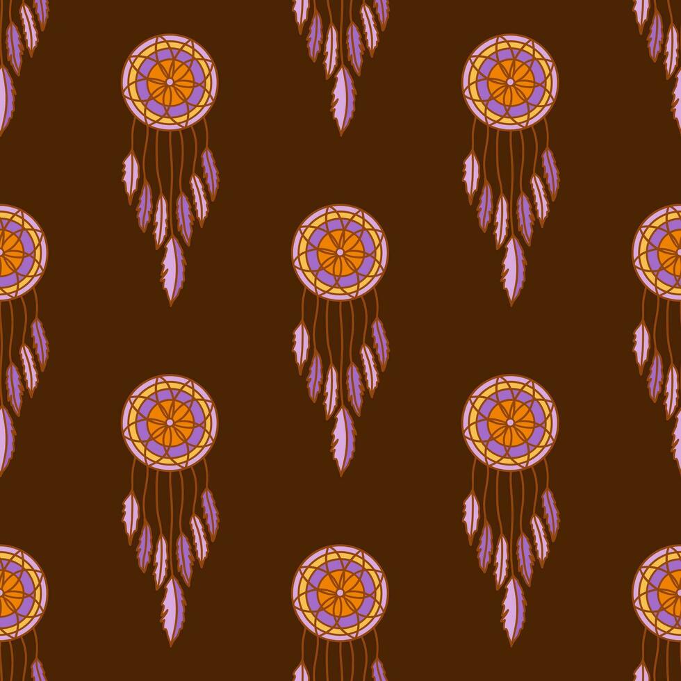 Seamless pattern. Dreamcatcher with feathers and flower. Vector