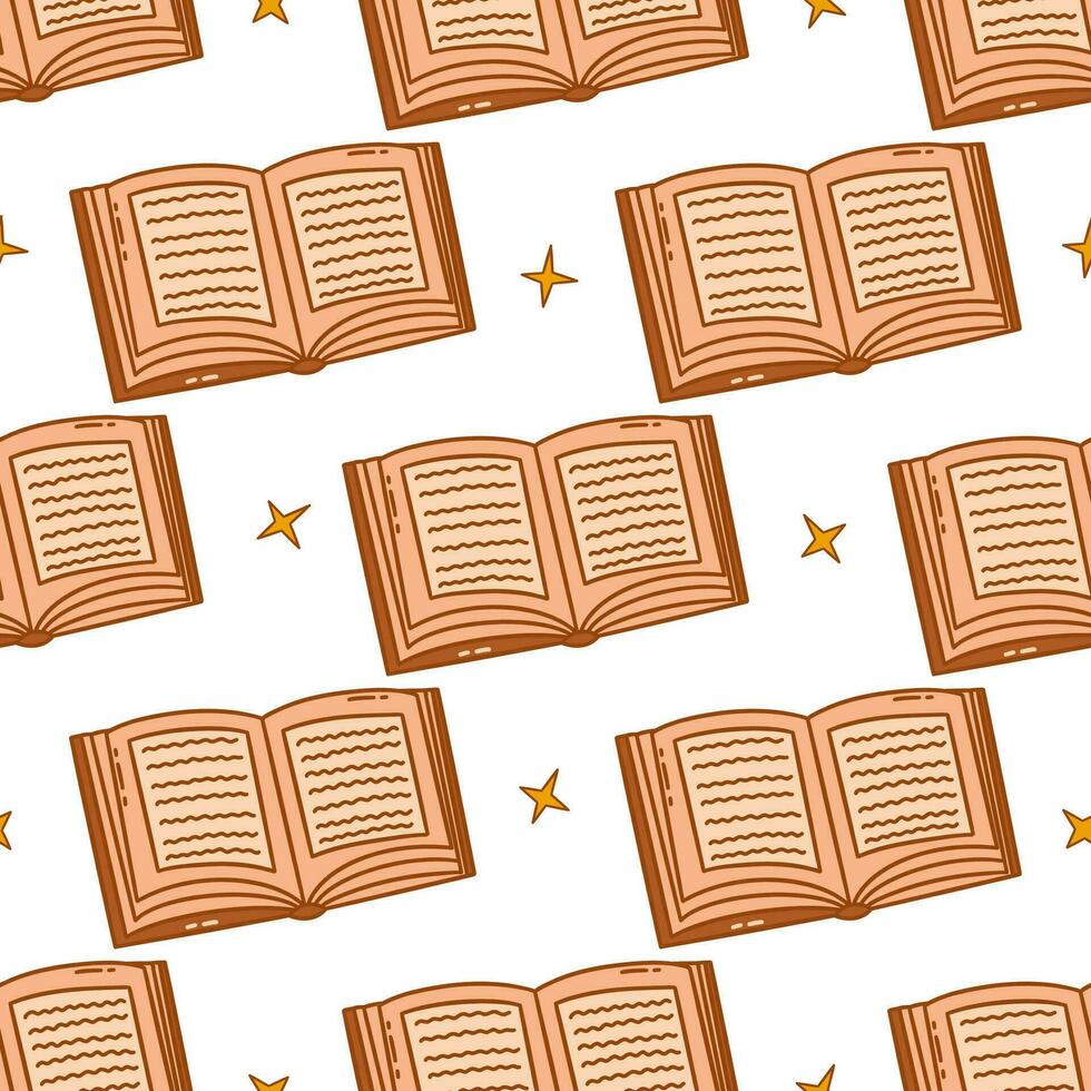 Seamless pattern. Open book with stars. Vector print