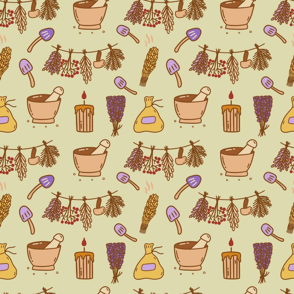Seamless pattern. Bunches of dried herbs. Vector