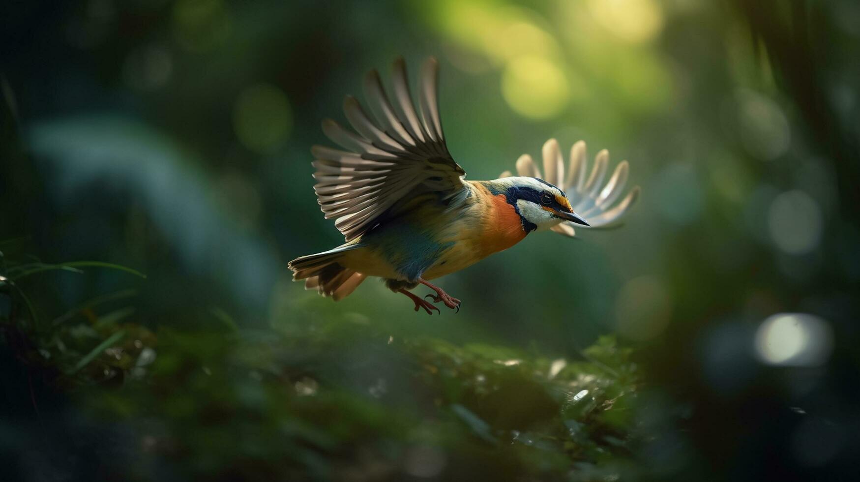 AI generated Birds flying in calm scenery, the beauty of nature in vibrant colors generative AI photo