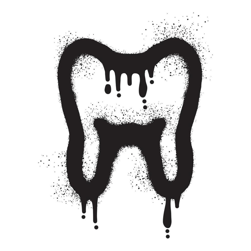 Tooth graffiti drawn with black spray paint vector