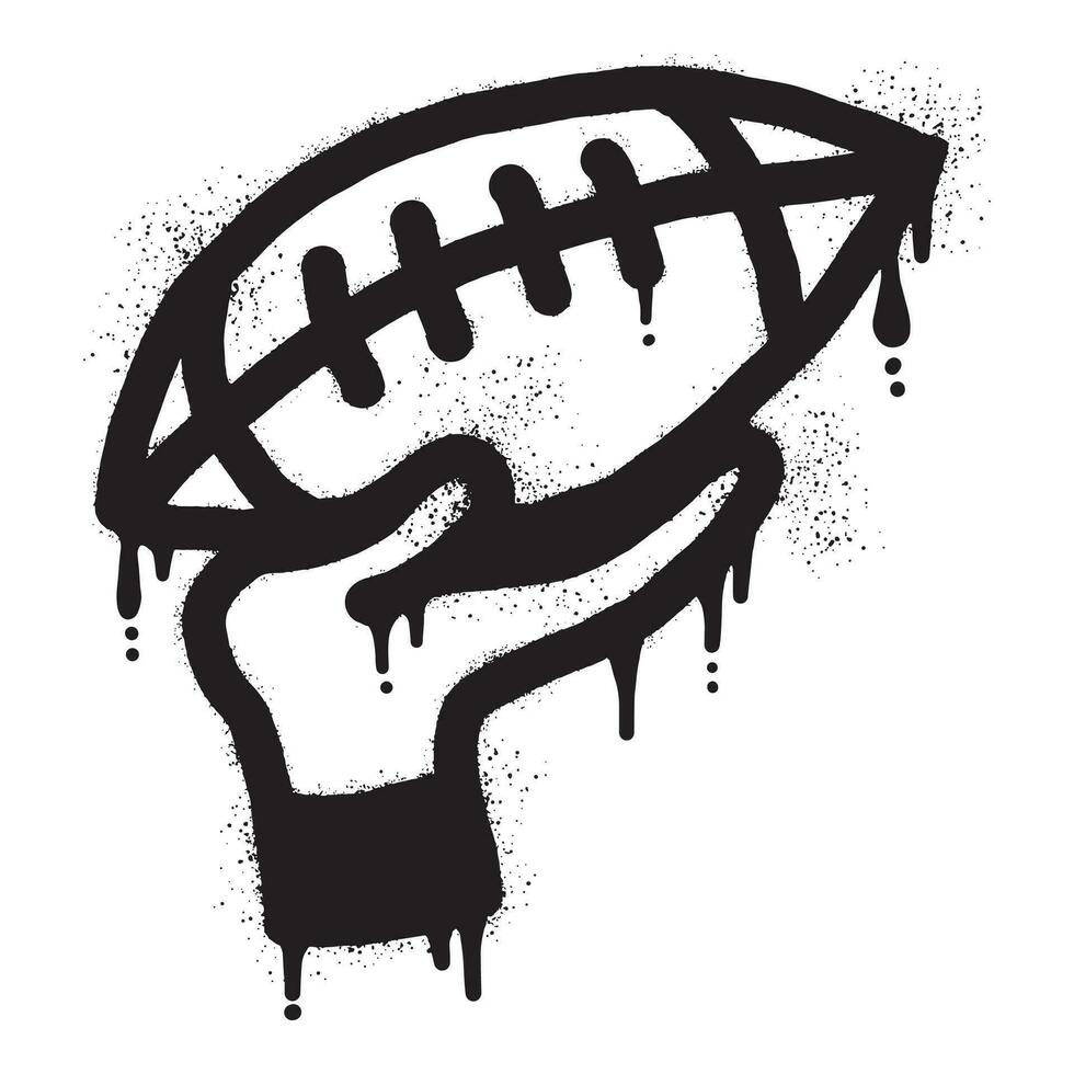 Graffiti of hands holding an American football ball with black spray paint vector