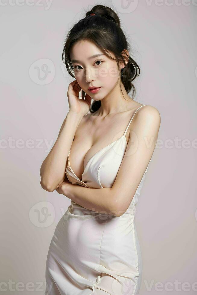 AI generated Portrait of beautiful asian woman on studio photo, Girl looking at camera, Model Pose, Generative ai Pro Photo