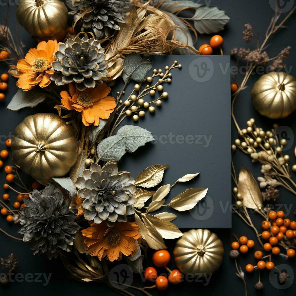 AI generated blank thanksgiving celebration invitation template with copy space photo