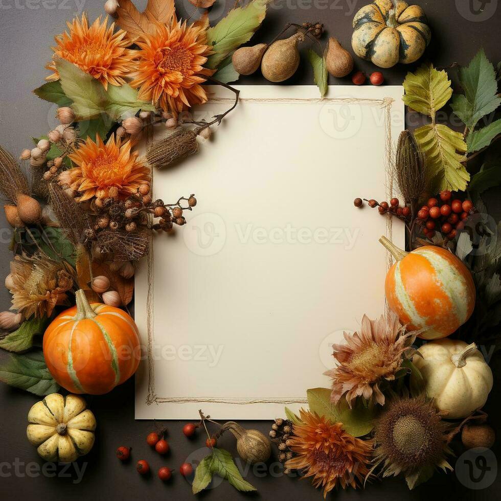 AI generated blank thanksgiving celebration invitation template with copy space photo