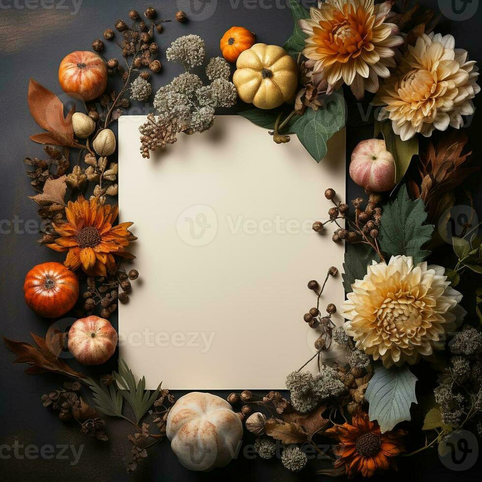 AI generated blank thanksgiving celebration invitation template with copy space photo