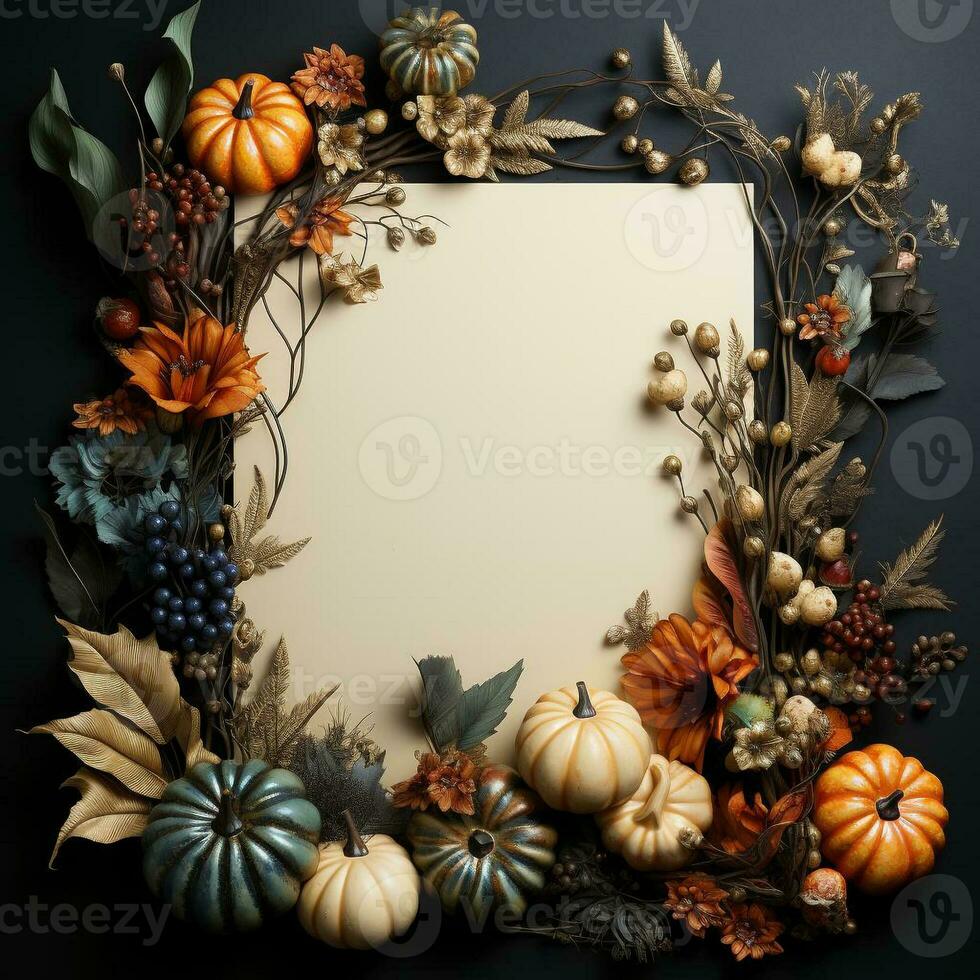 AI generated blank thanksgiving celebration invitation template with copy space photo