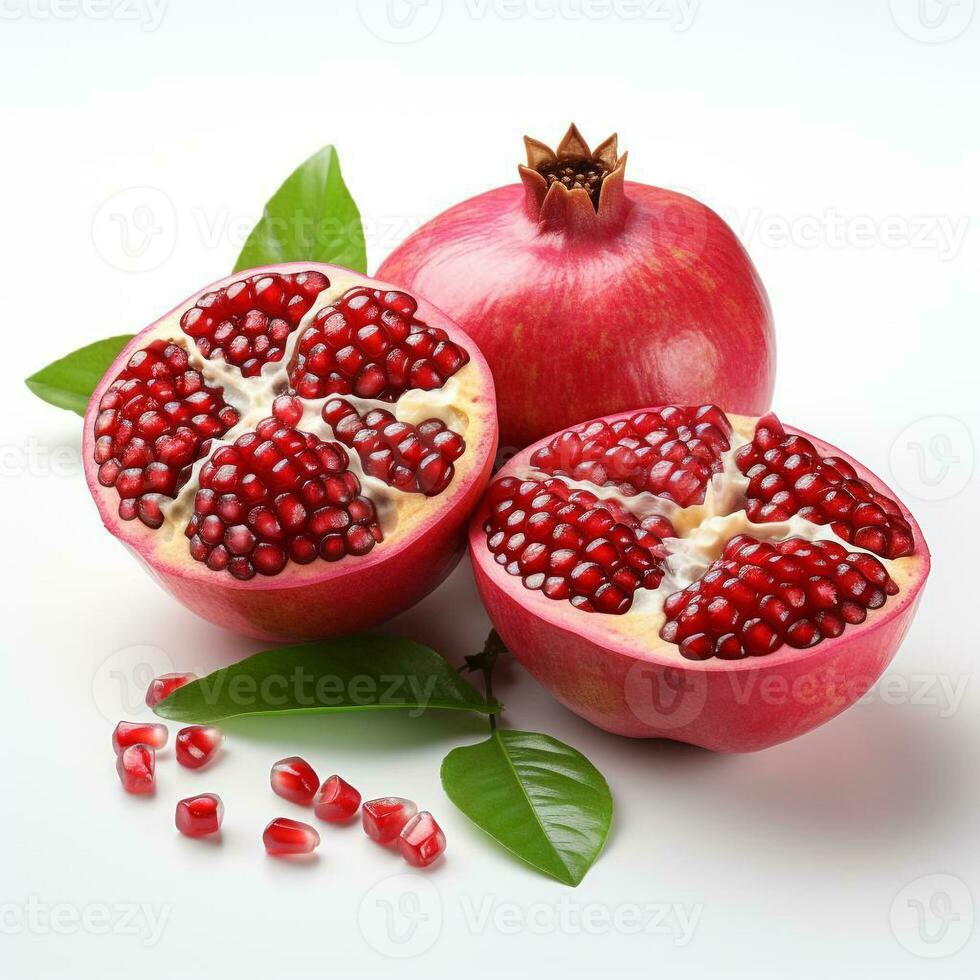 AI generated closeup photo of pomegranate on isolated white background