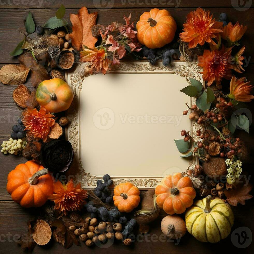 AI generated blank thanksgiving celebration invitation template with copy space photo