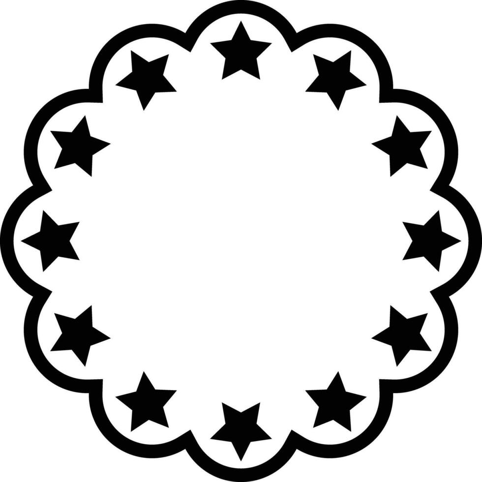 Scalloped circle with stars isolated on white background . Vector illustration