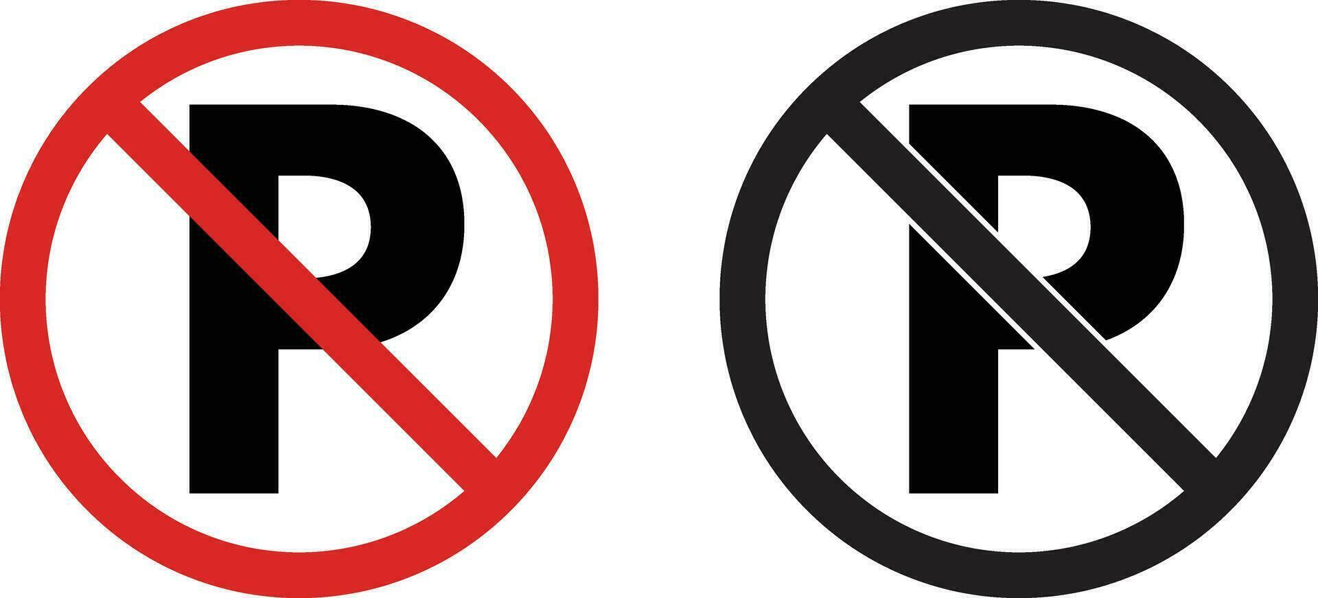 No estacionamiento icono conjunto en rojo y negro aislado en blanco antecedentes . tráfico estacionamiento prohibición firmar vector