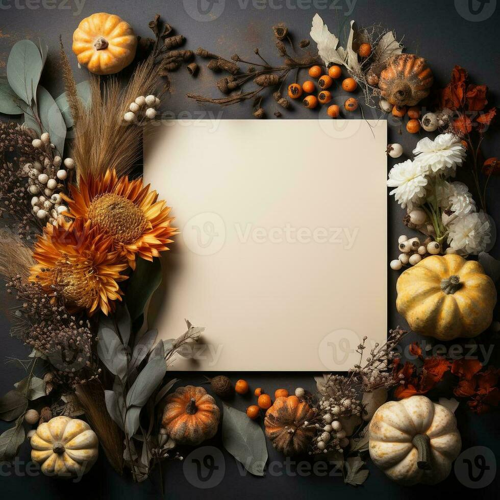 AI generated blank thanksgiving celebration invitation template with copy space photo