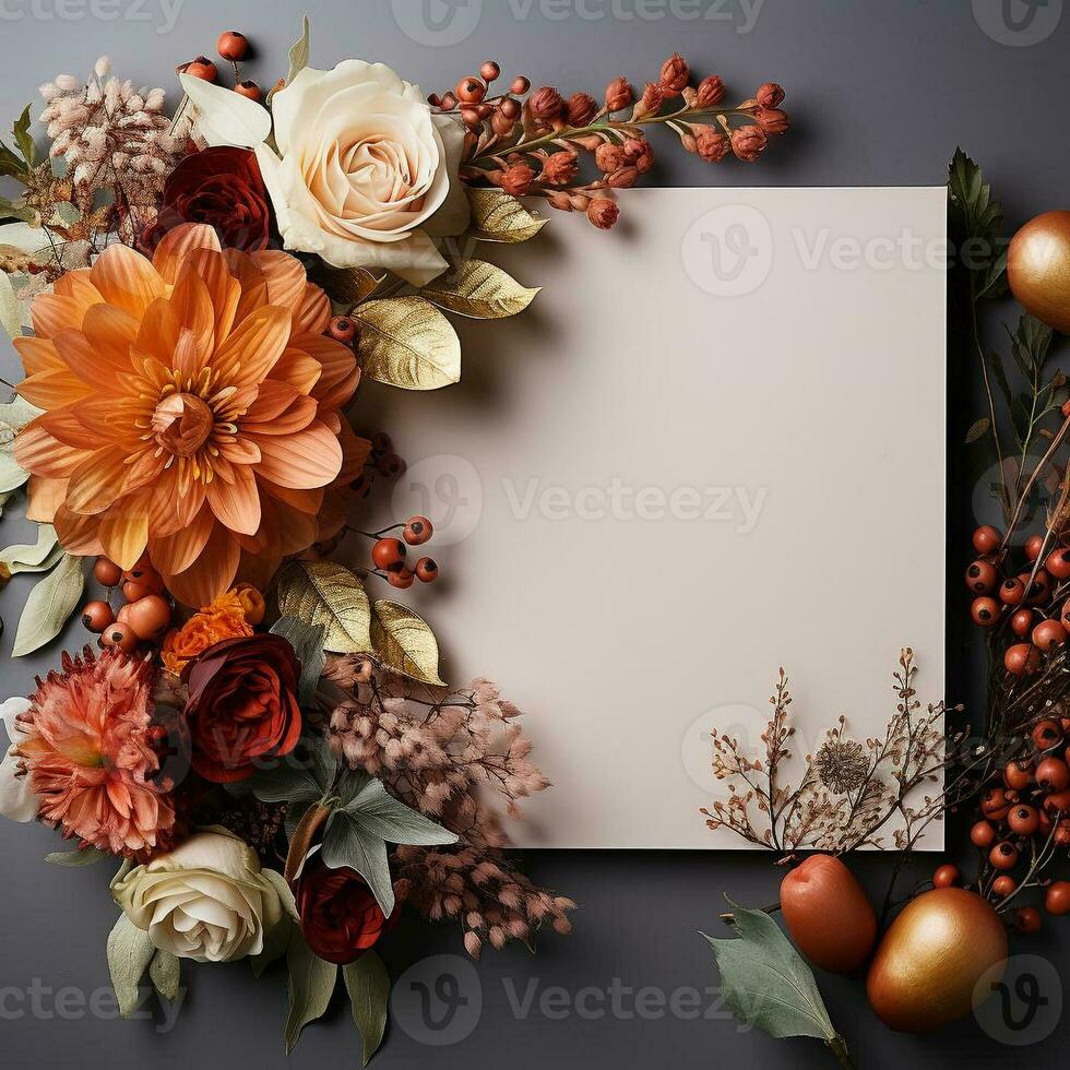 AI generated blank thanksgiving celebration invitation template with copy space photo