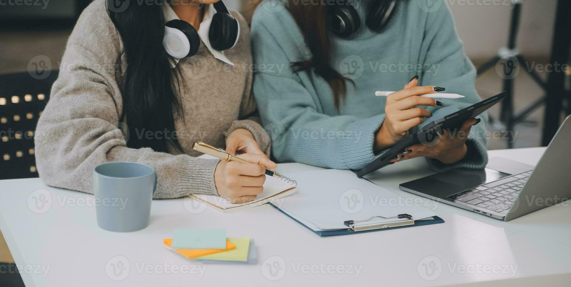 Co working conference, Business team meeting present, investor colleagues discussing new plan financial graph data on office table with laptop and digital tablet, Finance, accounting, investment. photo