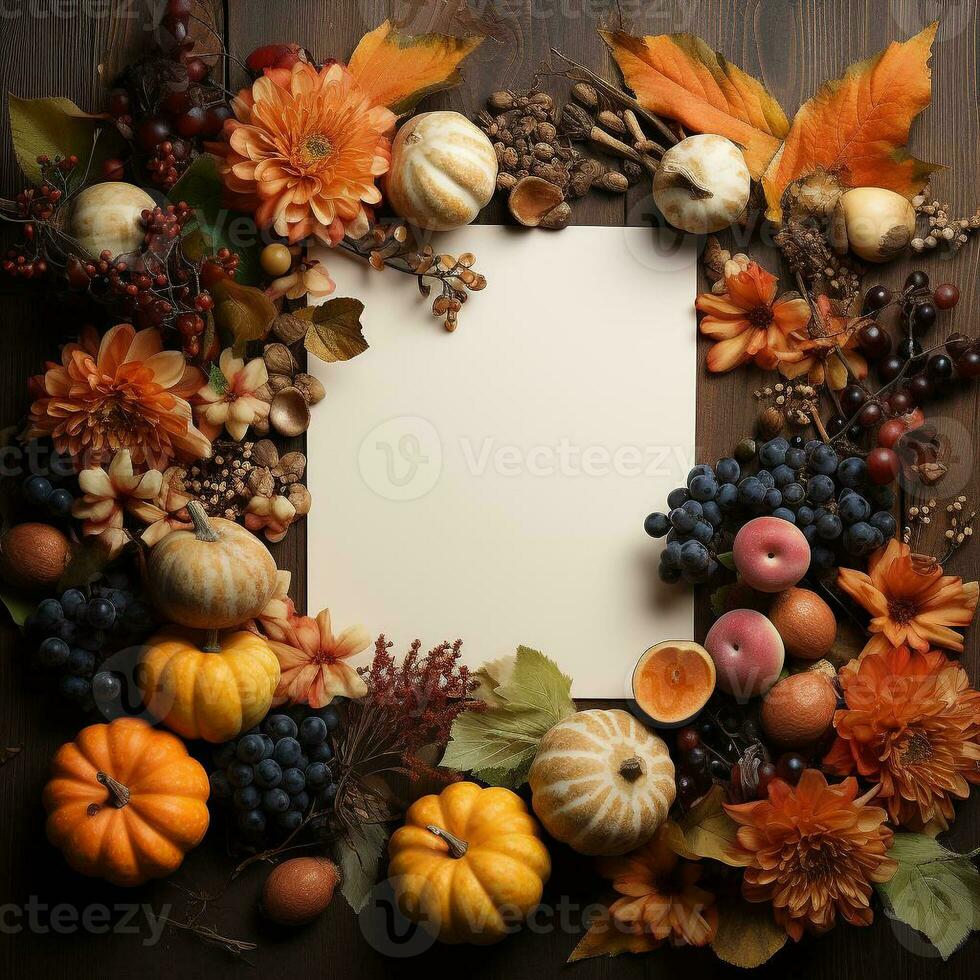 AI generated blank thanksgiving celebration invitation template with copy space photo