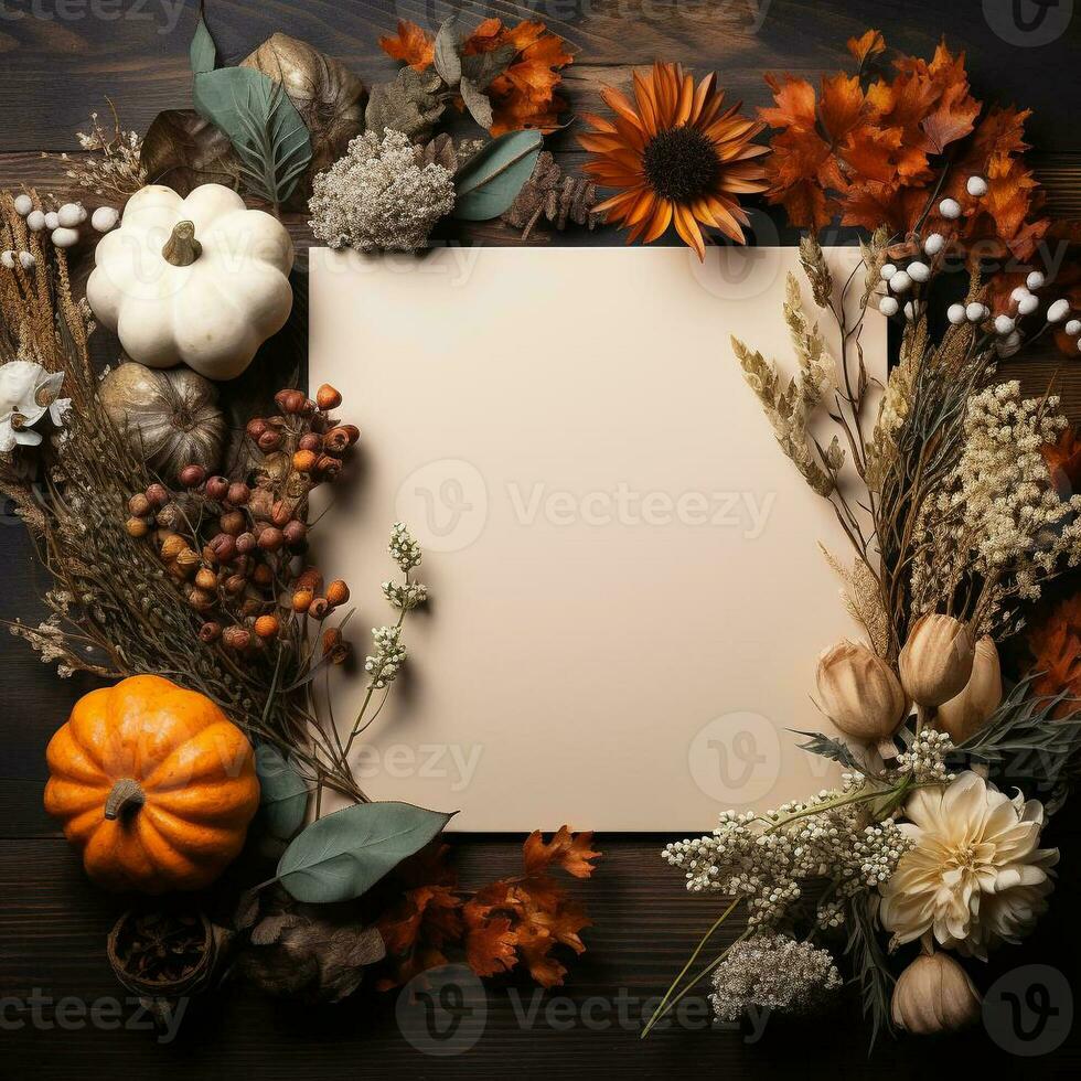 AI generated blank thanksgiving celebration invitation template with copy space photo