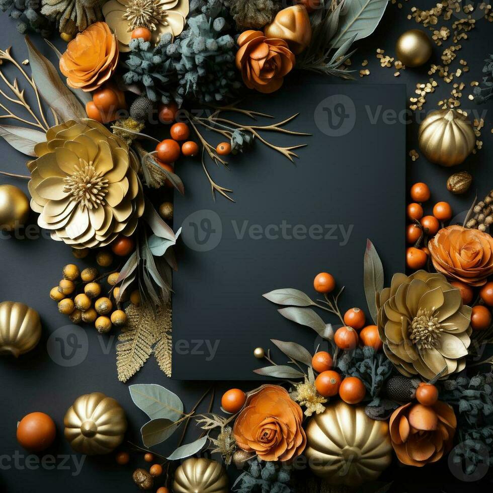 AI generated blank thanksgiving celebration invitation template with copy space photo