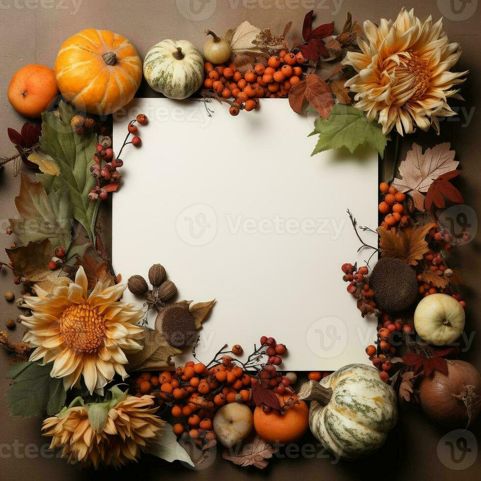 AI generated blank thanksgiving celebration invitation template with copy space photo