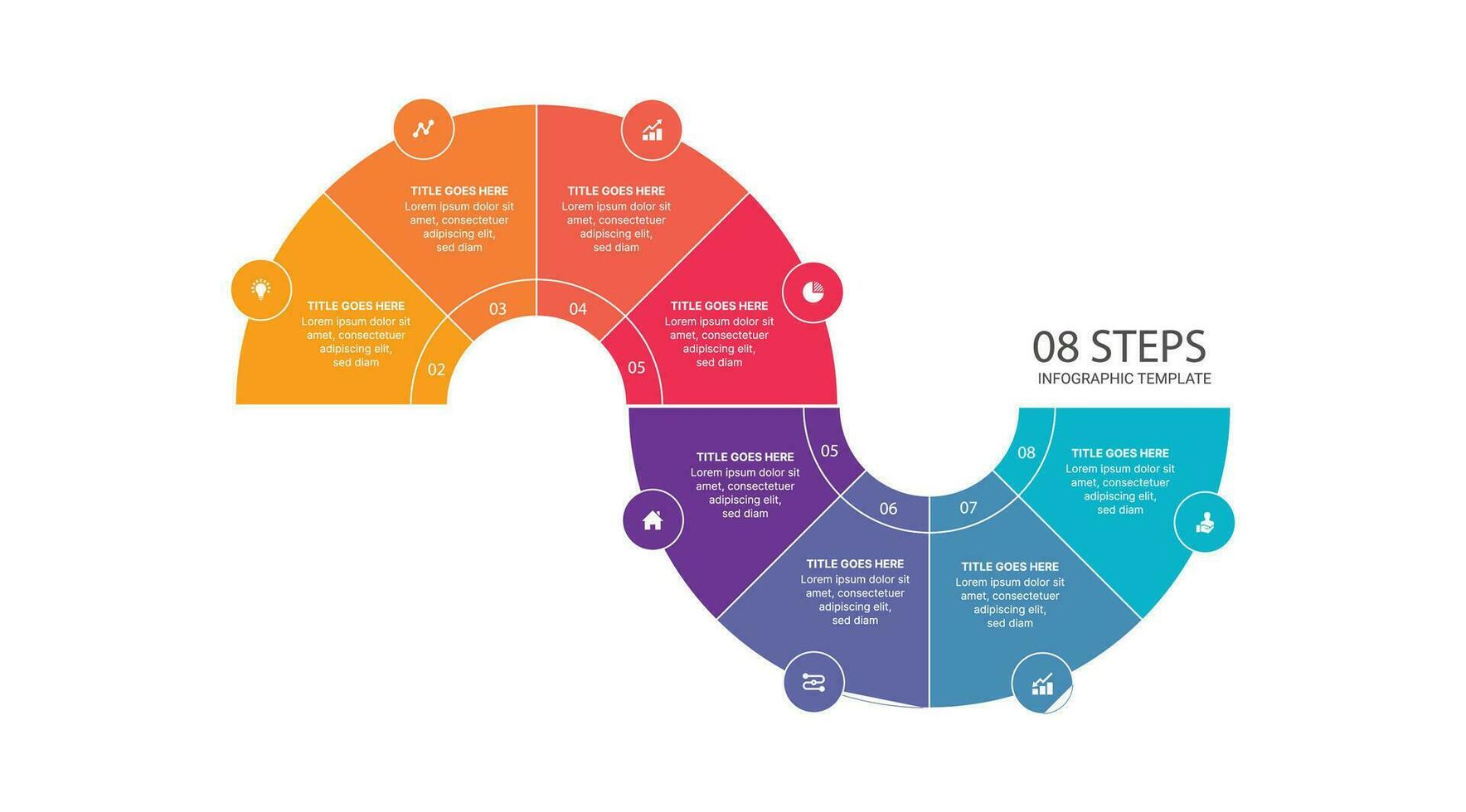 proceso flujo de trabajo diagrama, mapa vial infografía modelo con 8 pasos vector