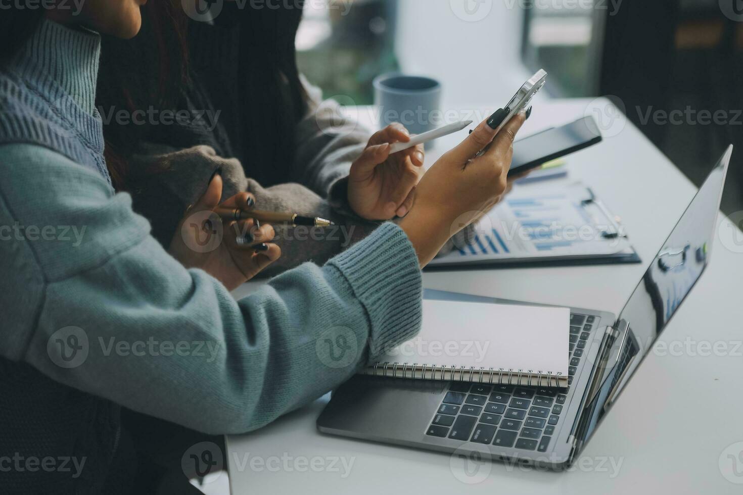 Co working conference, Business team meeting present, investor colleagues discussing new plan financial graph data on office table with laptop and digital tablet, Finance, accounting, investment. photo