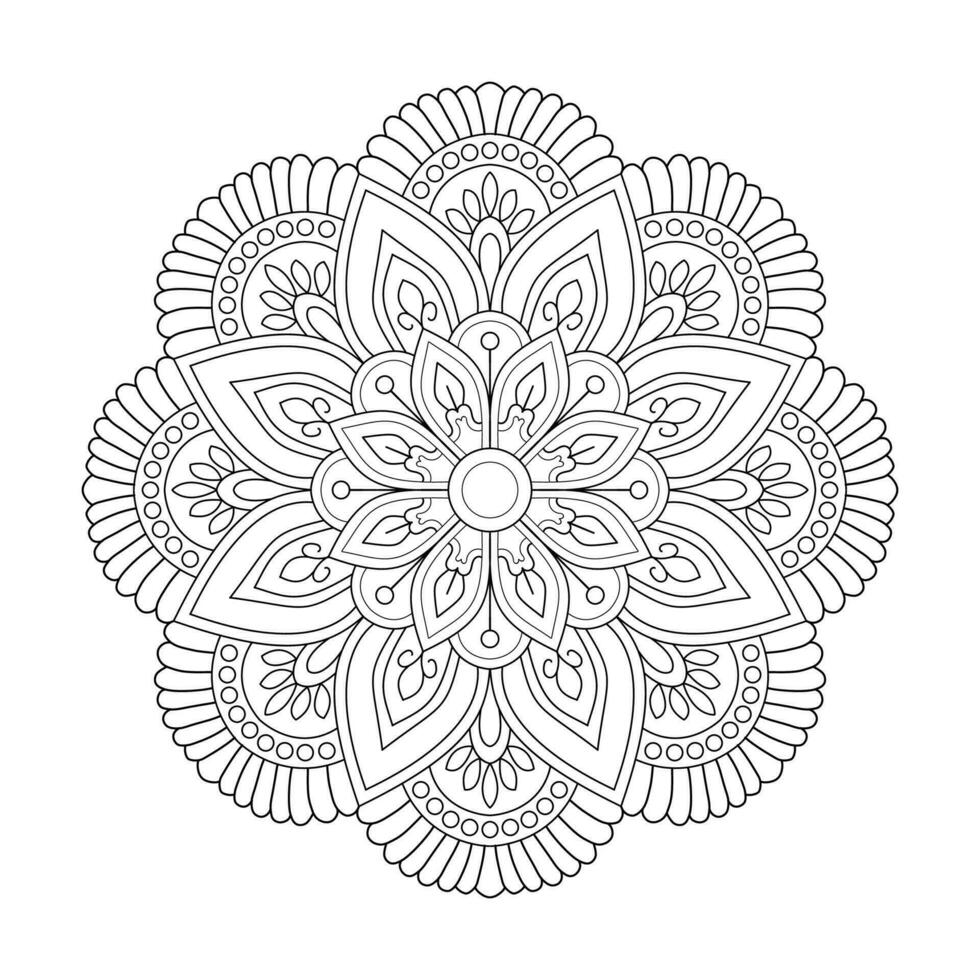 oriental sencillo mandala flor diseño colorante libro página vector archivo