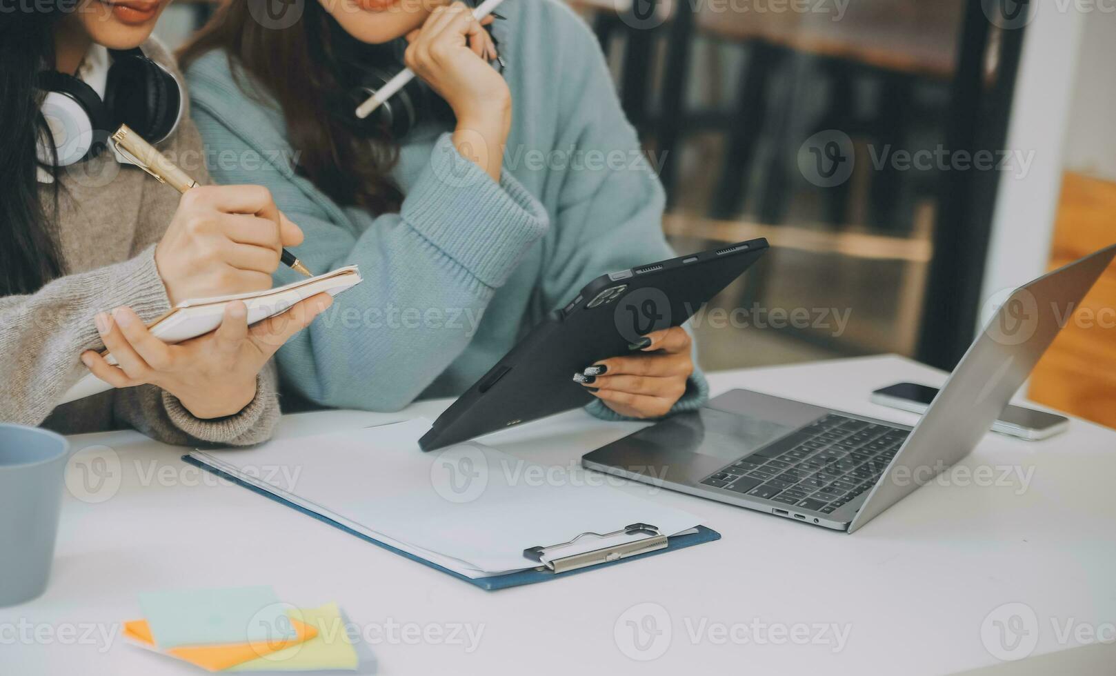 Co working conference, Business team meeting present, investor colleagues discussing new plan financial graph data on office table with laptop and digital tablet, Finance, accounting, investment. photo