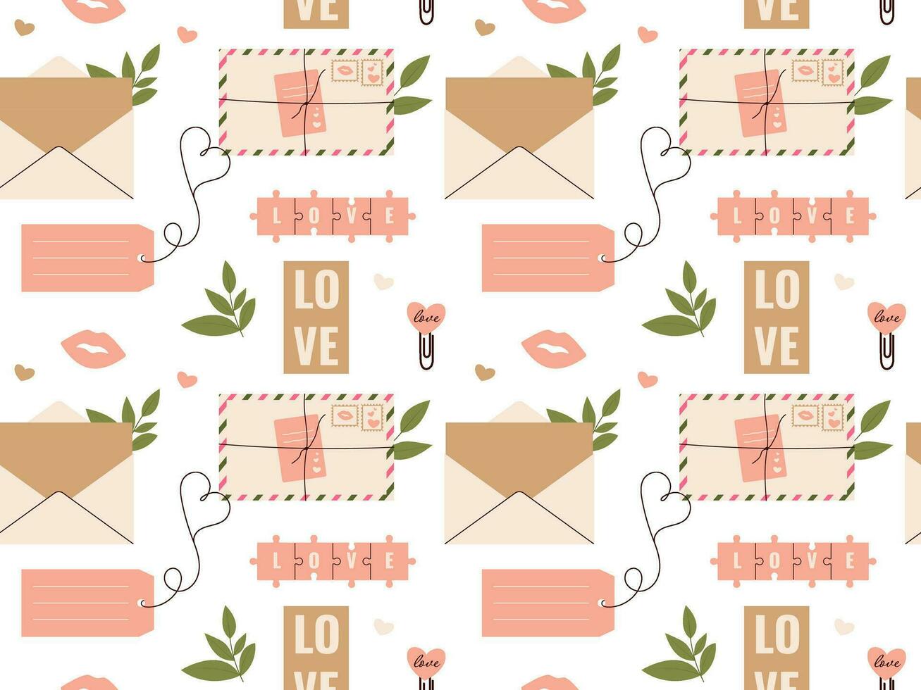 Love Paper letter seamless pattern. Mail Vector illustration for background, textile, fabric, scrapbooking, wrapping paper