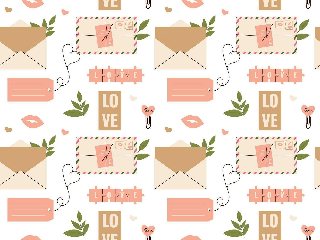 Love Paper letter seamless pattern. Mail Vector illustration for background, textile, fabric, scrapbooking, wrapping paper