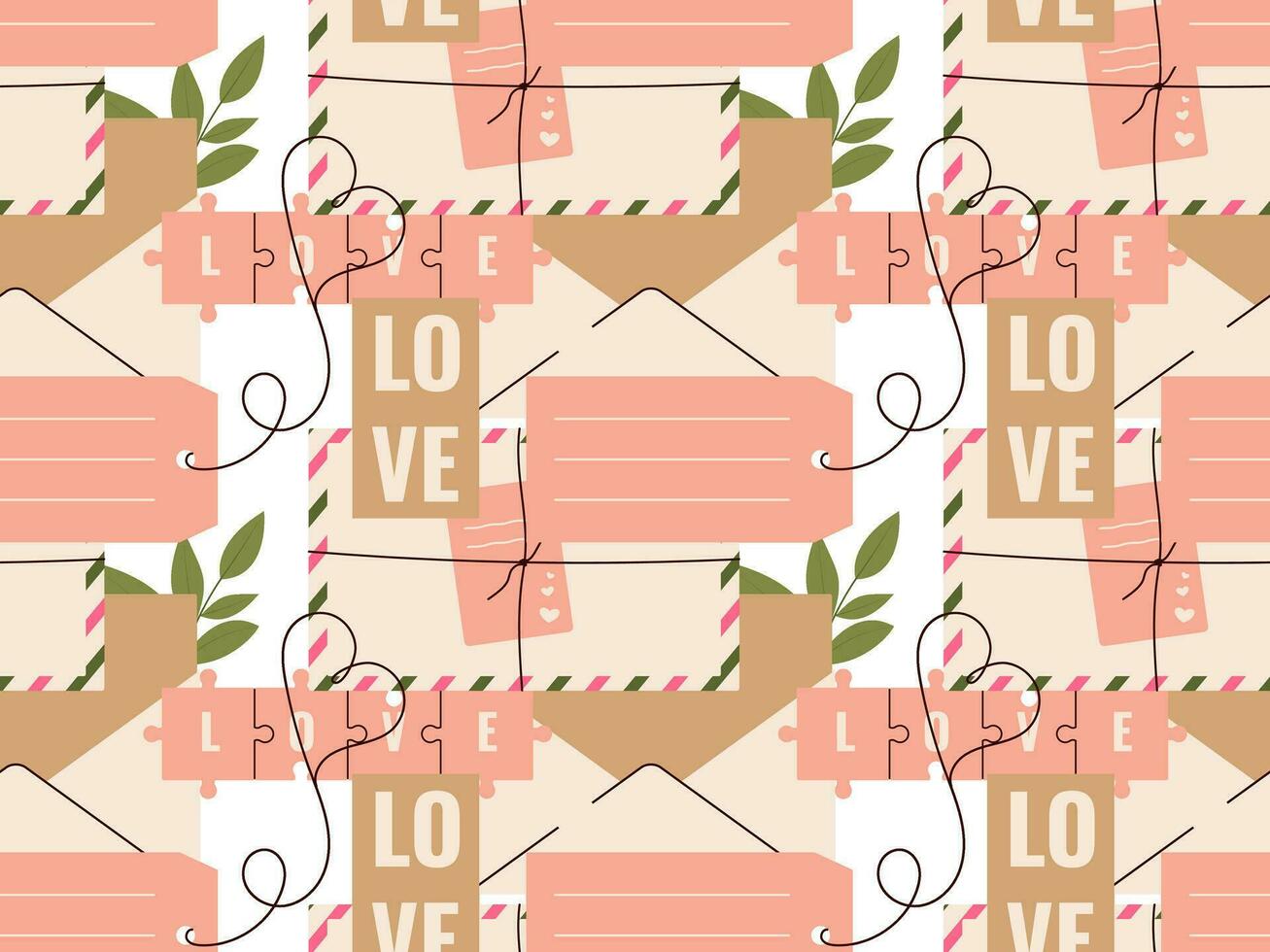 Love Paper letter seamless pattern. Mail Vector illustration for background, textile, fabric, scrapbooking, wrapping paper