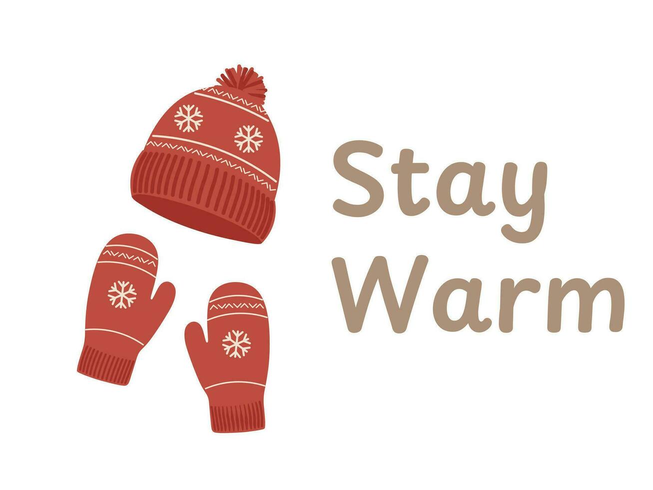 Stay Warm Card with Hat and Mittens vector illustration