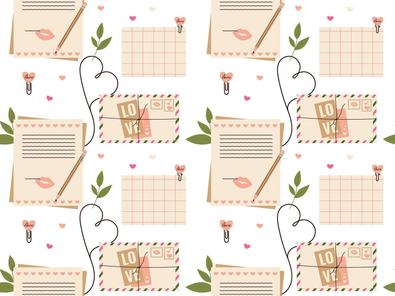 Love Paper letter seamless pattern. Mail Vector illustration for background, textile, fabric, scrapbooking, wrapping paper