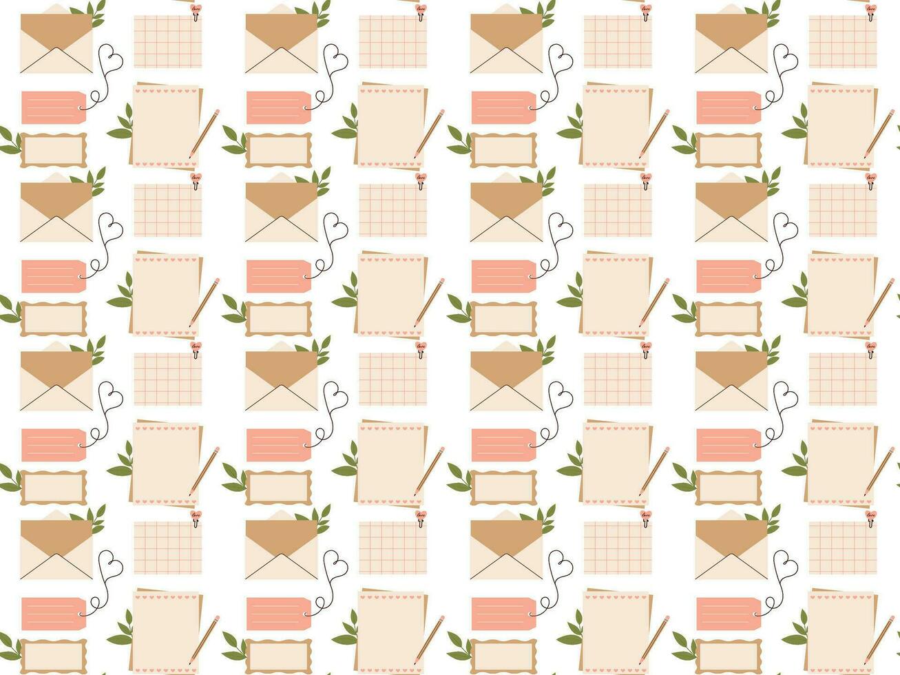 Love Paper letter seamless pattern. Mail Vector illustration for background, textile, fabric, scrapbooking, wrapping paper