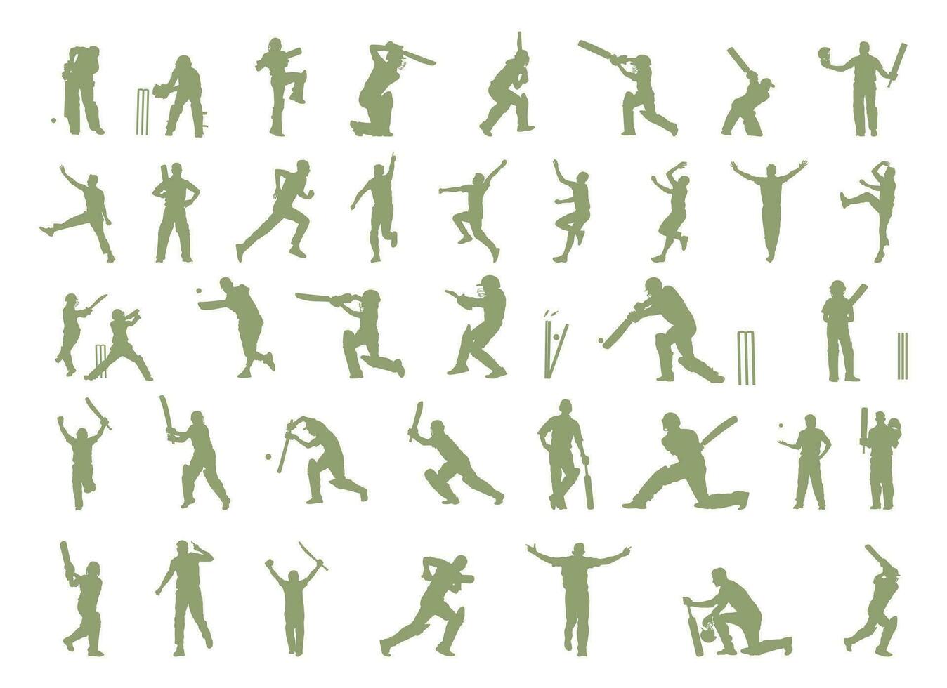 Cricket players silhouette, Cricket player silhouette collection vector